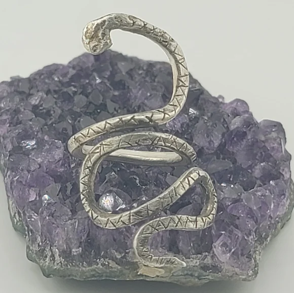 SNAKE ADJUSTABLE RING HANDMADE IN STERLING SILVER METAL SIZE 7 AND UP - Picture 5 of 6